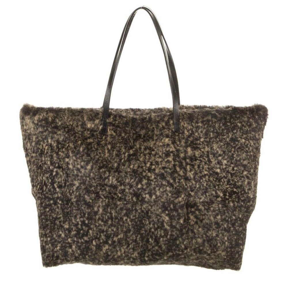 Guaranteed Authentic Fendi Black Brown Merle Fur Leather Strap Tote Bag